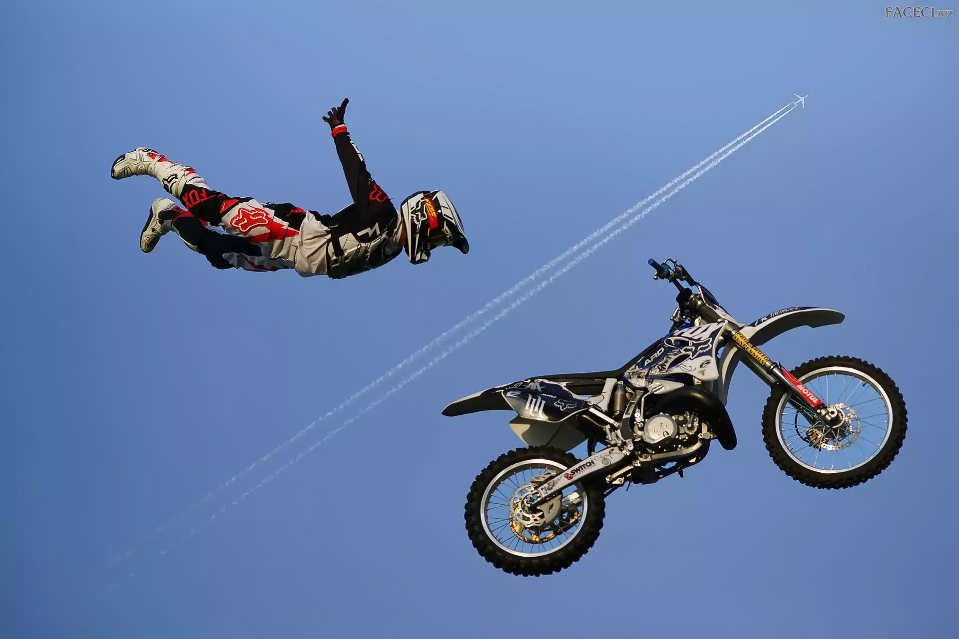 Akrobacja, Niebo, Cross, Samolot, Motocykl, Mężczyzna