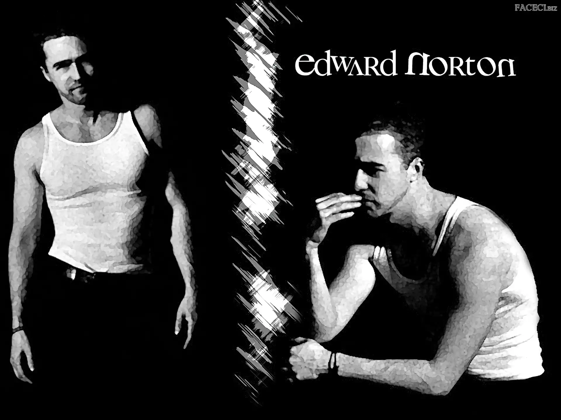 czarne spodnie, Edward Norton, biała koszulka