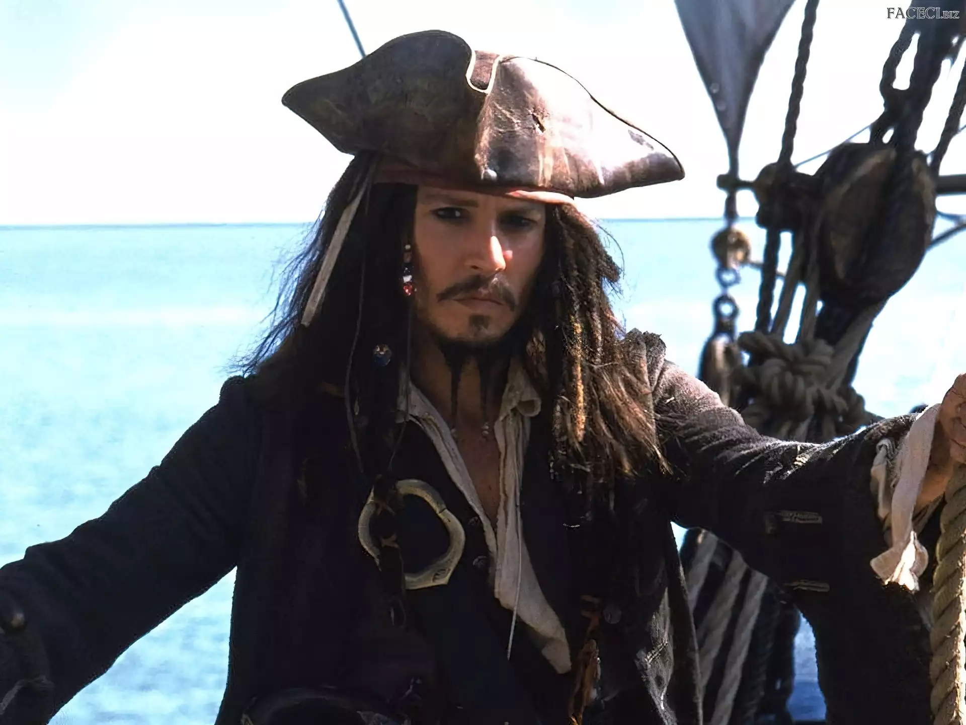 kapelusz, Johnny Depp, woda, statek, Piraci Z Karaibów