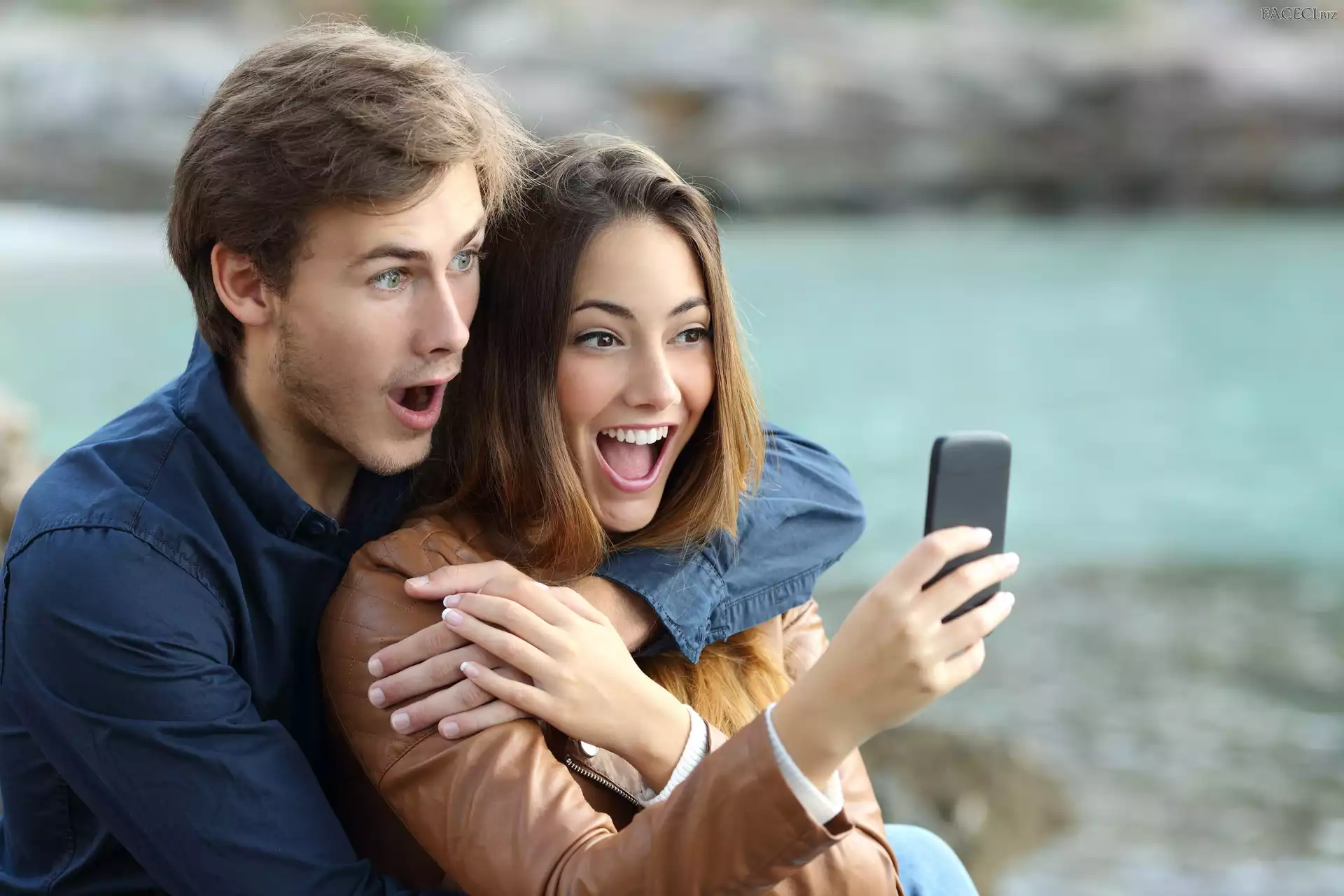 Selfie, Telefon, Dziewczyna, Chłopak, Radość
